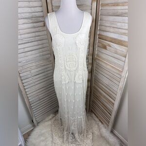 Sundance White Cream Lace Boho Ruffled Long Maxi Dress Size Medium